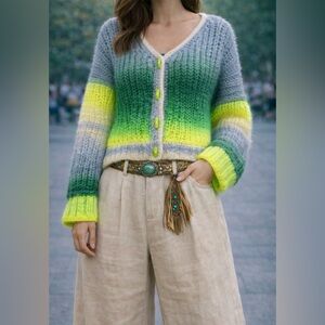 🧶 One of a kind Gradient Hand Knitted Cardigan, wool blend, size S